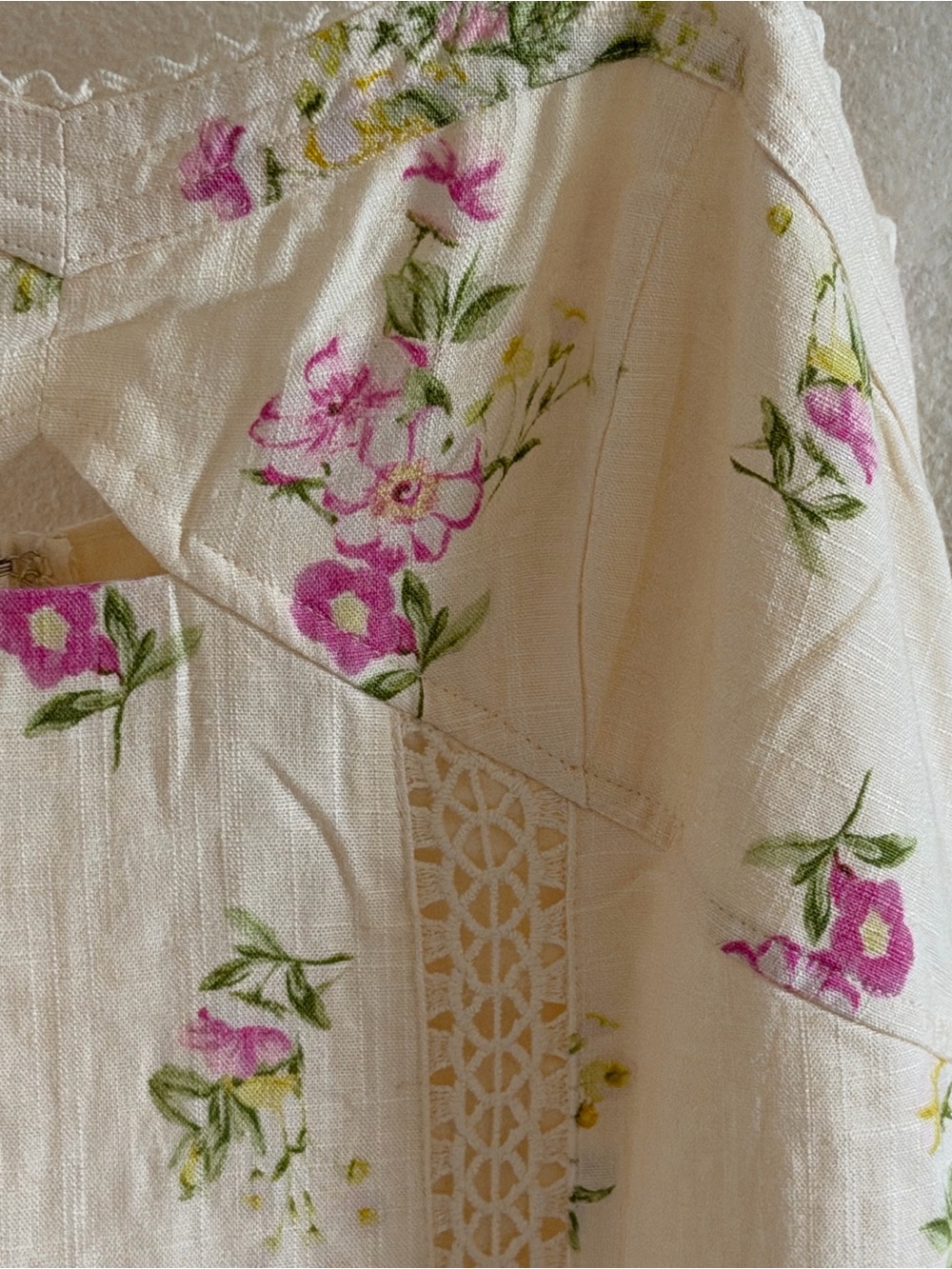 Caroline Constas Cream Floral Linen Crochet Inset Maxi Dress - Picture 4 of 9